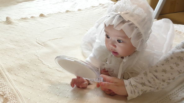 Cute Baby Model Wearing White Baby Dress, Let First the Makeup