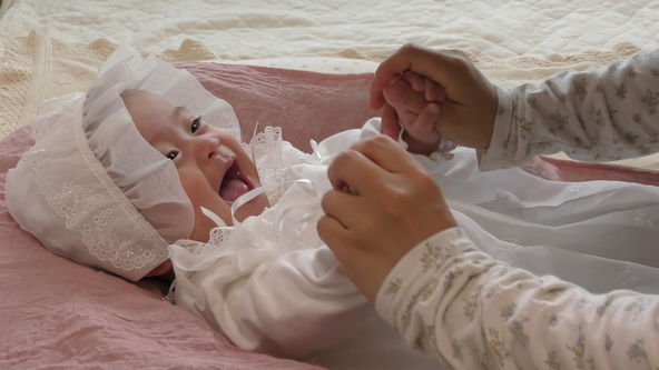 Cute Baby Model Wearing White Baby Dress, Song with Hand Motions Part1