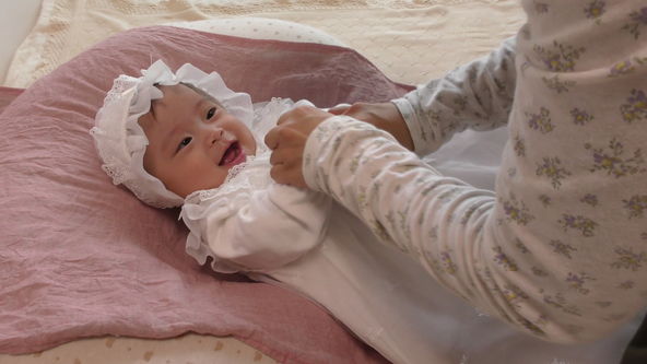 Cute Baby Model Wearing White Baby Dress, Song with Hand Motions Part2